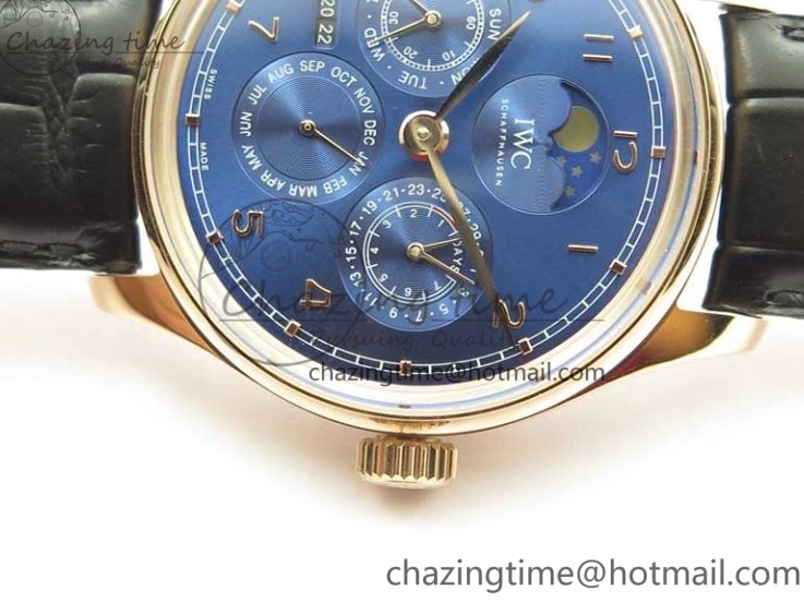 MIROTIME 0304 Premium Portugieser Perpetual Calendar IW503302 RG V9F 1:1 Best Edition Blue Dial on Black Leather Strap A 7098